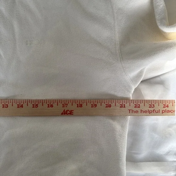 Izod Ladies Cotton Blend 1/4 Zip Pullover Sweater Women's Medium White Tan Trim - Picture 6 of 8